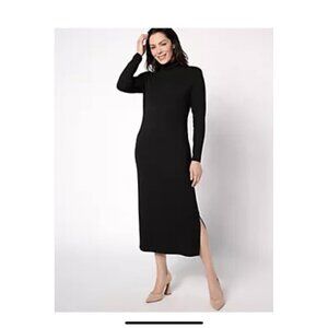 Women With Control Dress Womens XLP Black Turtleneck Long Sleeve Midi Control